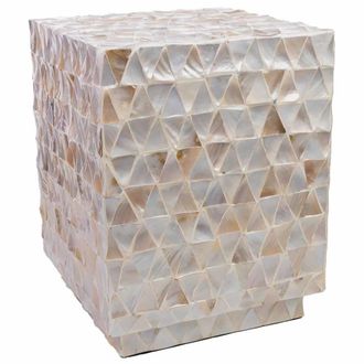Wanderlust Deco Taburete de madera y madreperla beige 35x35x45h cm