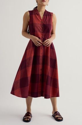 Seasalt Cornwall Carved Wood Plaid Sleeveless Organi Cotton Midi Dress in Lavandin Umber at Nordstrom, Size 16