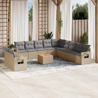 vidaXL Juego De Sof&aacute;s Jard&iacute;n Con Cojines Beige Mezcla 12 Pzas Rat&aacute;n Pe Vidaxl