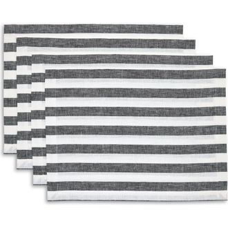 Solino Home Linen Placemats - Sorrento Stripe, 14 x 19 in Black And White at Nordstrom, Size Medium