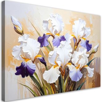 Artgeist Artgeist - Quadro Su Tela, Iris Bianchi Fiori Su Sfondo Beige Astratto - 90x60
