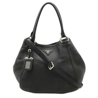 Prada Pre-owned Handbags, female, Black, Size: ONE SIZE Pre-owned Leather Triangle Logo Tote Bag