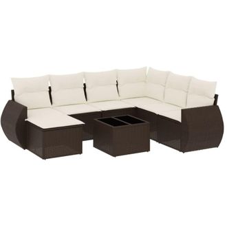 vidaXL Set Sof&aacute;s De Jard&iacute;n 8 Piezas Y Cojines Rat&aacute;n Sint&eacute;tico Marr&oacute;n Vidaxl