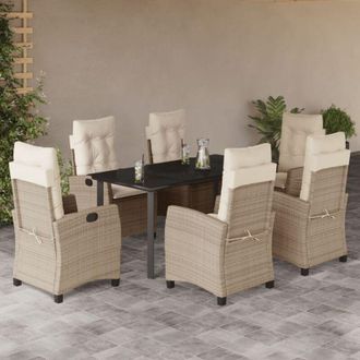 vidaXL Set Comedor De Jard&iacute;n 7 Pzas Con Cojines Rat&aacute;n Sint&eacute;tico Beige Vidaxl