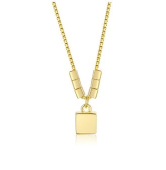 Rachel Glauber 14K Gold Plated Lock Pendant Necklace with Beaded Accents