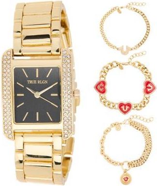 True Religion 4-Piece Tank Bracelet Watch & Bracelet Set in Gold at Nordstrom Rack