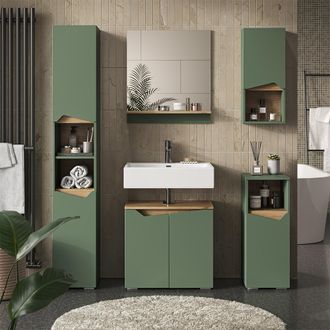 Vicco Conjunto De Muebles De Ba&ntilde;o Marelle, Verde/artesano, 5 Teile