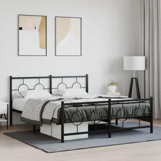 vidaXL Vidaxl - Estructura Cama Sin Colch&oacute;n Con Estribo Metal Negro 150x200 Cm
