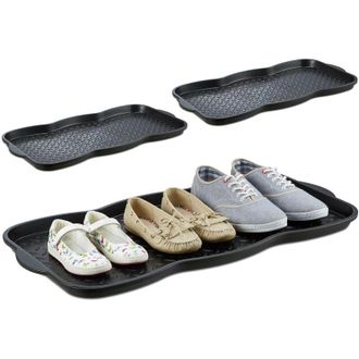 Relaxdays Set da 10 Poggiascarpe, Vaschetta per Scarpe Piccola Plastica, 3 Paia. Bordi Rialzati Cattura Sporco, 3x75x38 cm, Nero