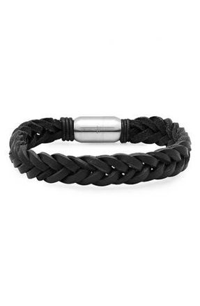 Steeltime Mens Braided Leather Bracelet in Black at Nordstrom Rack