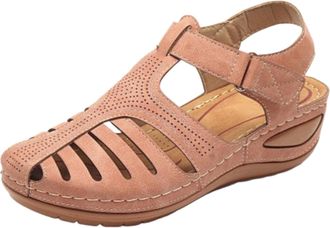 Generic Nidddiv Good Arch Support Sandals for Women Cute Thick Sole Sandals For Women Soft Leather Closed Toe Vintage Anti Slip Sandals Thick Sole Premium Sho