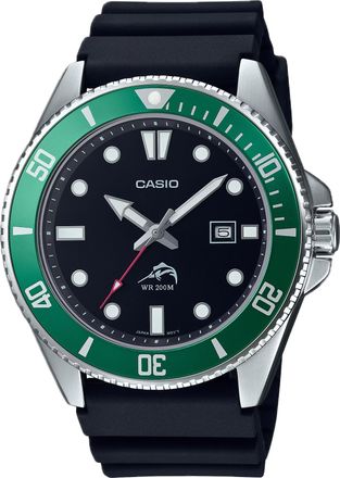 Casio Mens Black and Green Bezel Dive Watch - MDV-106B-1A3VCF