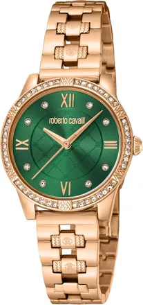 Roberto Cavalli Womens Glam Dark Green Dial Rose Gold Quartz Watch