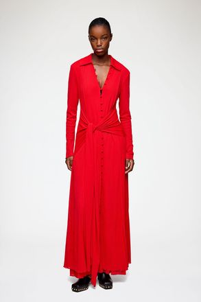 Ganni Long Dress in Marl Mesh - Size 32 Goji Berry