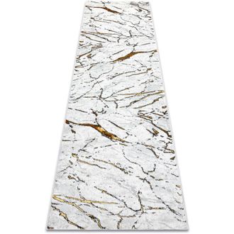 RugsX Rugsx - Alfombra, Alfombra De Pasillo Allure 1963 M&aacute;rmol - Estructural, Elegante, Glamurosa Blanco / Oro White 60x250 Cm