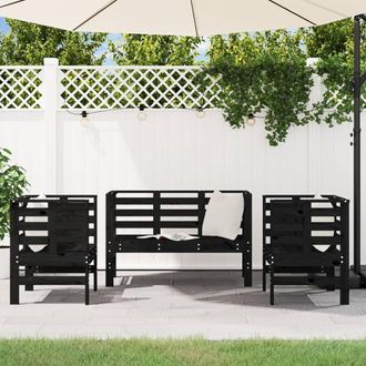 Berkfield Home Beautiful 3 Piece Garden Lounge Set Black Solid Wood Pine