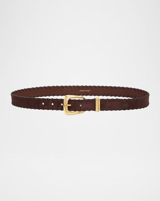 Veronica Beard Arch Suede Whipstitch Belt