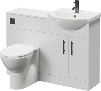 Alexander James Alexander James Cento Gloss White 1150mm 2 Door Vanity Unit Toilet Suite - 1150mm - Gunmetal Grey 96mm Bar HandleJames Toilet Pan and Seat