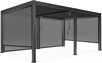 Oviala P&eacute;rgola bioclim&aacute;tica autoportante de 3 x 6 m y 4 toldos grises