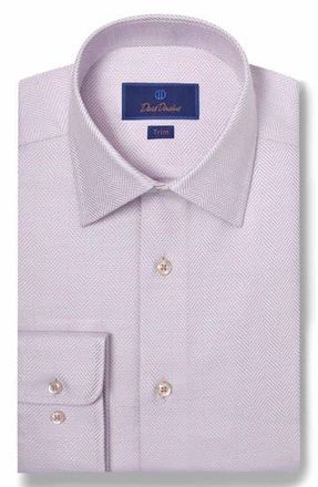 David Donahue Trim Fit Tic Herringbone Dress Shirt in White/Berry at Nordstrom Rack, Size 14.5 - 32/33