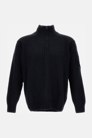 C.P. Company Black Half Zip Logo Sweater