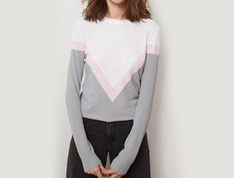 Autumn Cashmere Mesh Color Block Yoke Pullover In Dove