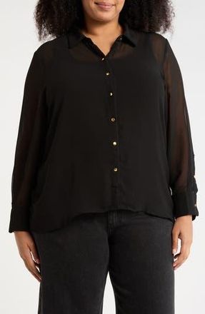 T Tahari Button-Up Shirt in Black Solid at Nordstrom Rack, Size 3X