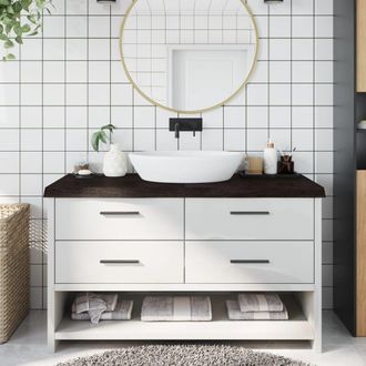 Berkfield Home Bathroom Countertop Dark Brown 140x60x(2-6) cm Treated Solid Wood in Grey
