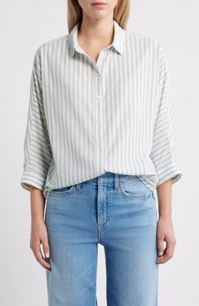 Beach Lunch Lounge Wells Stripe Shirt in Mossy Green at Nordstrom, Size X-Small