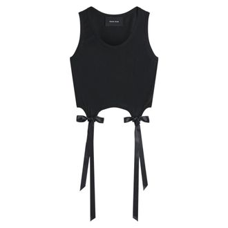 Simone Rocha Tops, Dames, Zwart, S, Katoen, Easy Tank met Strikstaarten