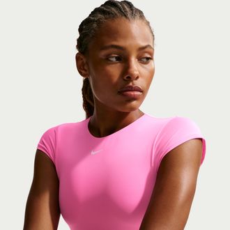 Nike Womens Swim Cropped Swim Top in Pink | NESSG231-663