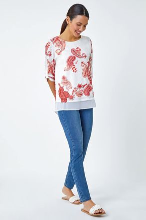 Roman Paisley Print Double Layer Top