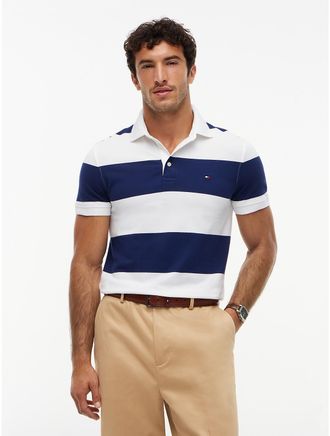 Tommy Hilfiger Mens Slim Fit Rugby Stripe Polo - Carbon Navy Stripe - XXXL