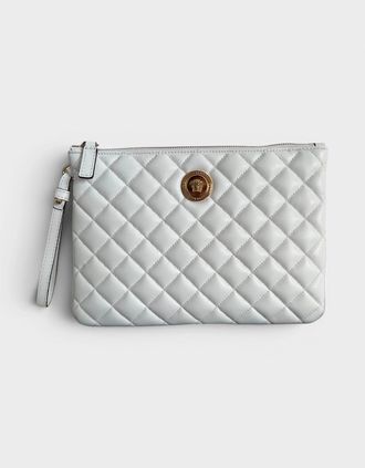 Versace Womens Logo Medusa Quilted Pouch White Gold Tone - Size: O/S