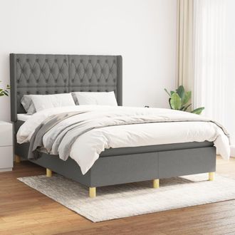 vidaXL Cama Box Spring Con Colch&oacute;n Tela Gris Oscuro 140x190 Cm Vidaxl