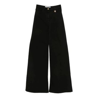 Elisabetta Franchi Wide Jeans, female, Black, Size: W25 Palazzo Jeans with Logo Detail
