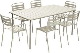 Sweeek Set mesa de jard&iacute;n bistr&oacute; de acero con 2 sillones y 4 sillas, 160cm