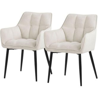 ML Design Ml-design - Set 2 Sedie per Sala da Pranzo 63x57x90 cm Imbottitura in Spugna Crema con Schienale e Braccioli Telaio in Metallo Poltroncina