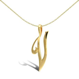 Jewelco London Solid 9ct Gold Script Identity Initial Pendant Letter V - JIN002-V