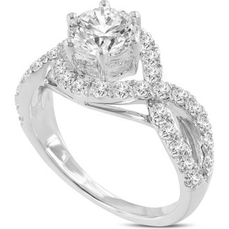 LuvMyJewelry Ondine 14K White Gold Round Cut Lab Grown Diamond Spiral Halo Engagement Ring - 2 Ct at Nordstrom, Size 7