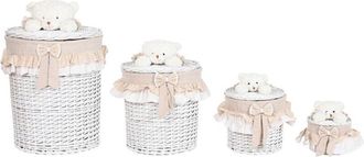 Esprit Cesto per i Panni Sporchi Home ESPRIT Bianco Beige vimini Shabby Chic 45 x 45 x 68 cm 4 Pezzi