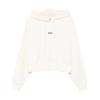 Msgm Hoodies, female, White, Size: M Black Hoodie with Logo Print