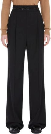Max Mara Wollen broek met hoge taille - Dames - Wijde Broeken - Zwart - XL - Wol - Broeken