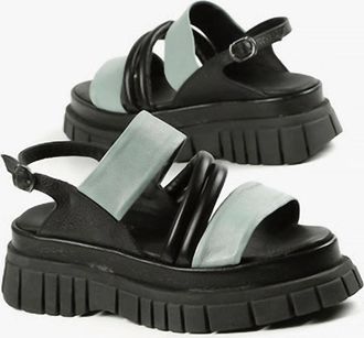 All Black Womens Tube And Band Lugg Sandals In Green/black