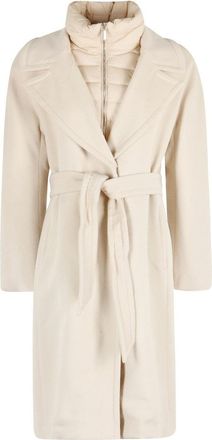 Moorer Cream Wool Coat With Removable Down Bib And Waist Belt