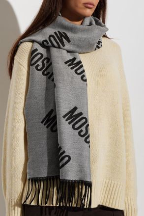 Moschino Wool Scarf With Monogram, Unisex, Grey