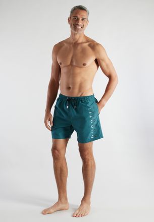 Bugatti Badeshorts BUGATTI, Herren, Gr. 10, N-Gr, gr&uuml;n, mittel, uni, Popeline, Obermaterial: 100% Polyester, Badehosen Badeshorts, basic, mit Logo, mit Kordel