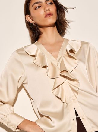 Icone Womens Ruffled collar double-faced satin blouse