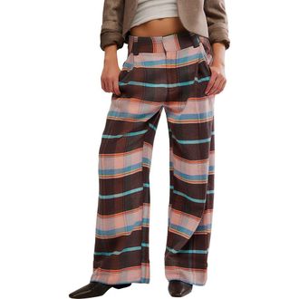 Free People Plaid Back Buckle Cotton Pants in Brown Combo at Nordstrom Rack, Size 10