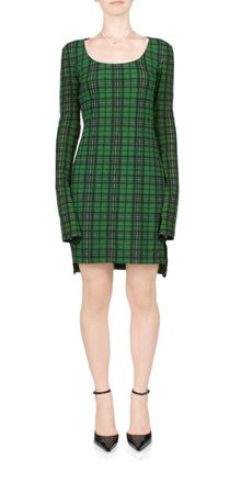 PriscaVera Long Sleeve Mini Dress In Green Tartan
